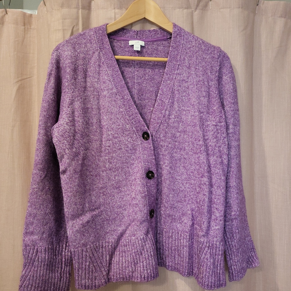 J. Jill Heathered Purple V-Neck Button Cardigan